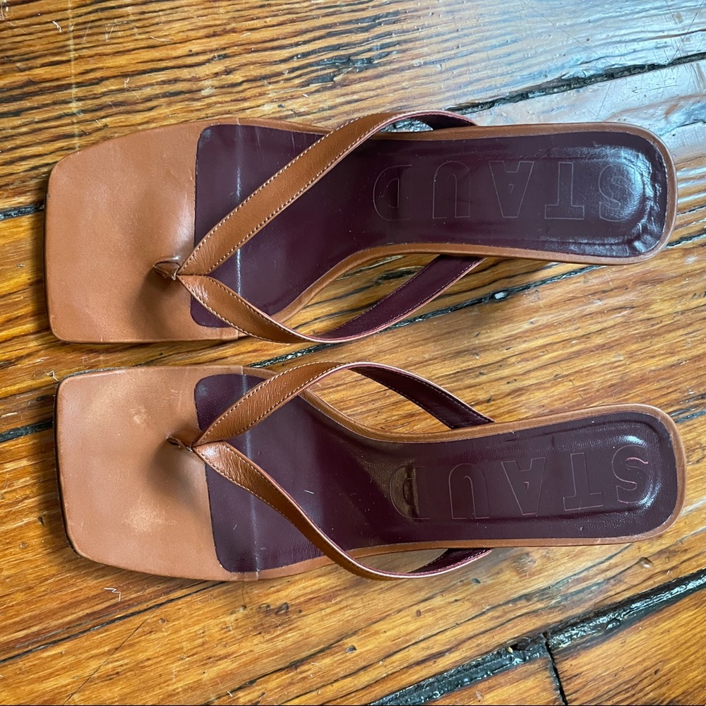 Staud Tan Thong Heeled Sandals